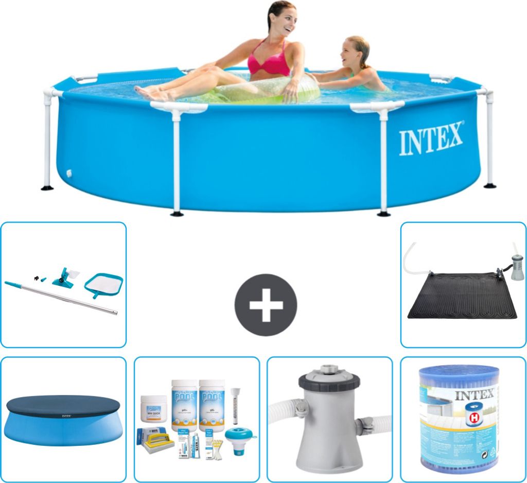 Intex-Schwimmbecken mit rundem Rahmen – 244 x 51 cm – Blau – im Lieferumfang enthalten Abdeckung - Wartungspaket - Filterpumpe für Schwimmba...