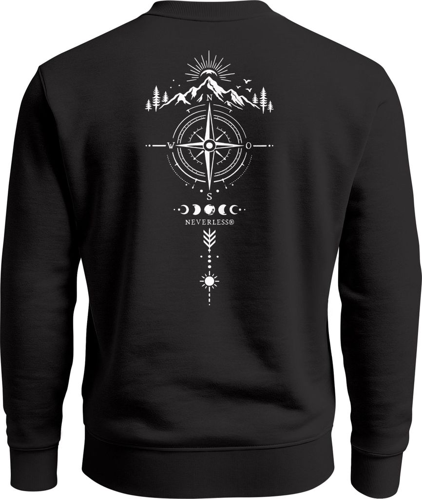 Sweatshirt Herren Pullover mit Backprint Kompass Outdoor Symbolik Grafik Print Fashion Streetwear Neverless