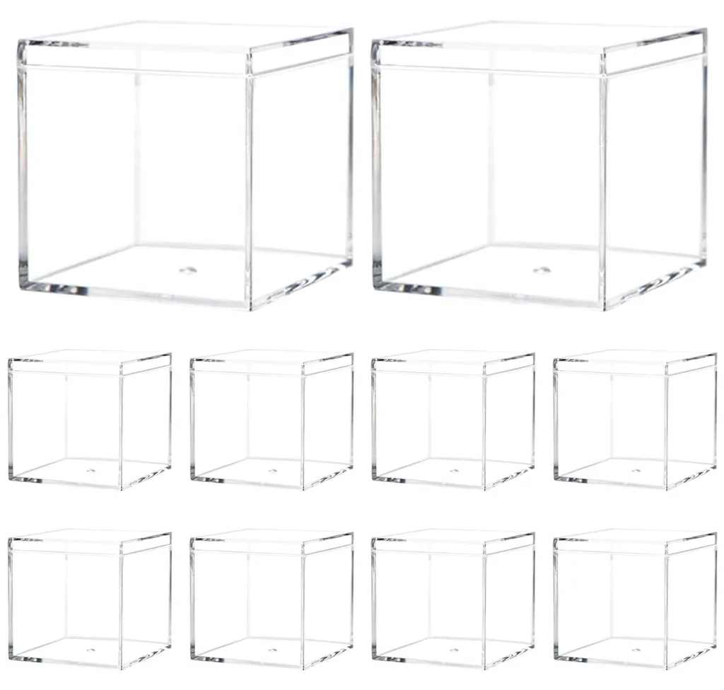 Lot de 10 Boîtes en Acrylique Transparentes 6x6x6 cm avec Couvercle