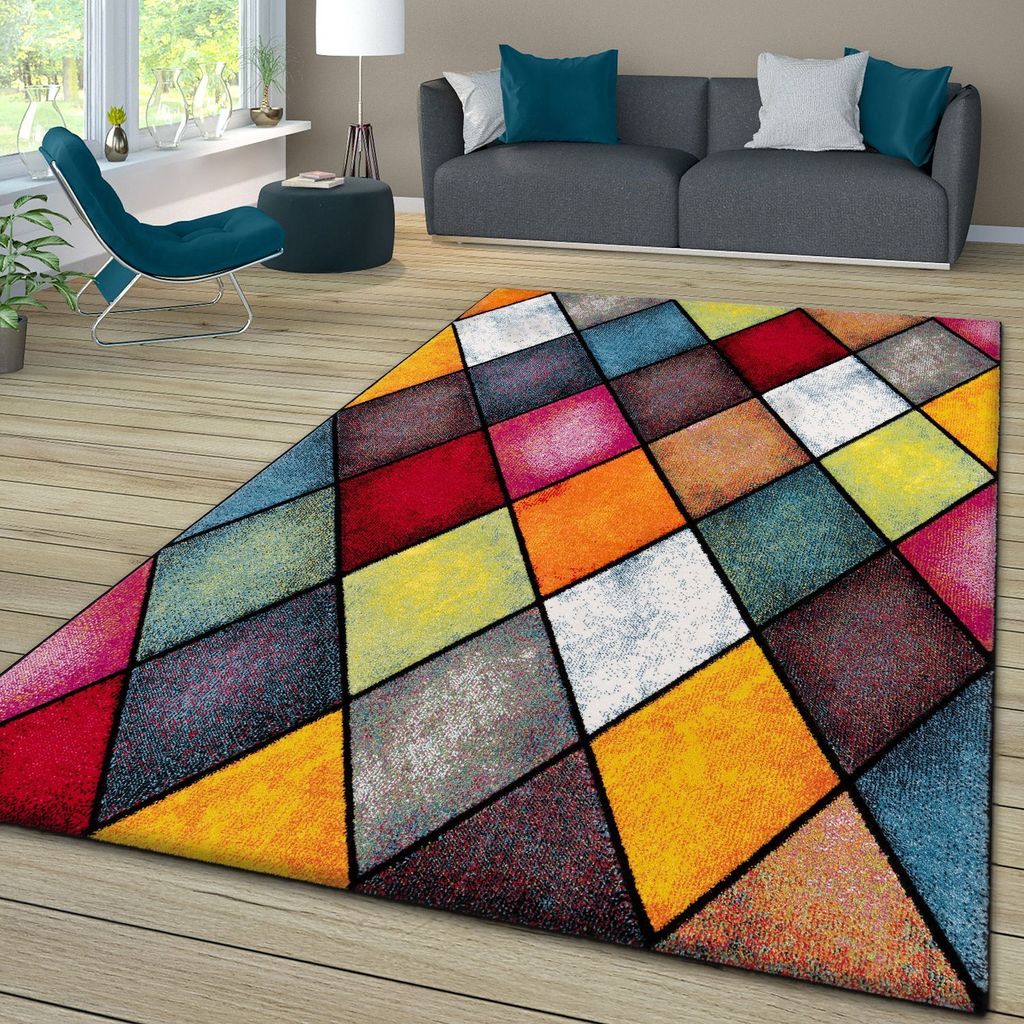TT Home Wohnzimmer Teppich Bunt Kurzflor Wohnzimmerteppich Meliert 3D Optik Geometrisch Größe 160x230 cm