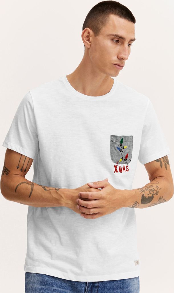 Blend 20714914 Herren T-Shirt Kurzarm Weihnachts T-Shirt mit Stickerei X-MAS Rundhalsausschnitt Brusttasche