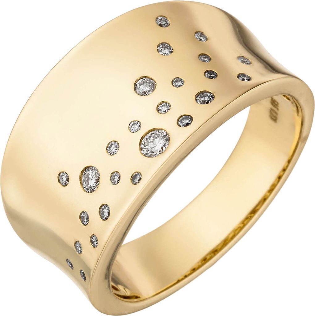 Ring Damenring mit 25 Diamanten Brillanten, breit gewölbt, 585 Gold Gelbgold Innenumfang 60mm Ø19.1mm