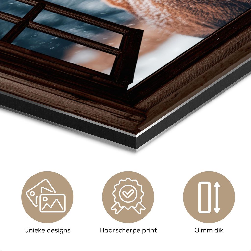 MuchoWow Wanddekoration Metall Metallbild Wandkunst 90x90 cm Durchsichtig - Hirsche - Tiere - Landschaft - Winter - Schnee - Ländlich MuchoWow Alu...