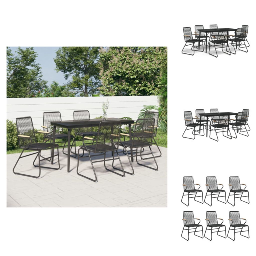 vidaXL 7-tlg. Garten-Essgruppe Schwarz PVC-Rattan - Gartenmöbel-Sets