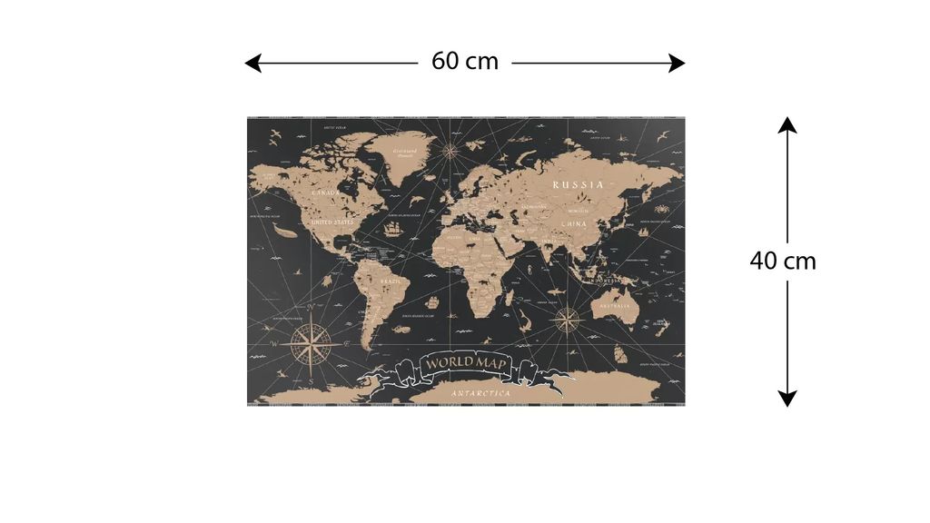 Lavagna magnetica in acciaio MAPPA DEL MONDO NERA VINTAGE Immagine del prodotto 