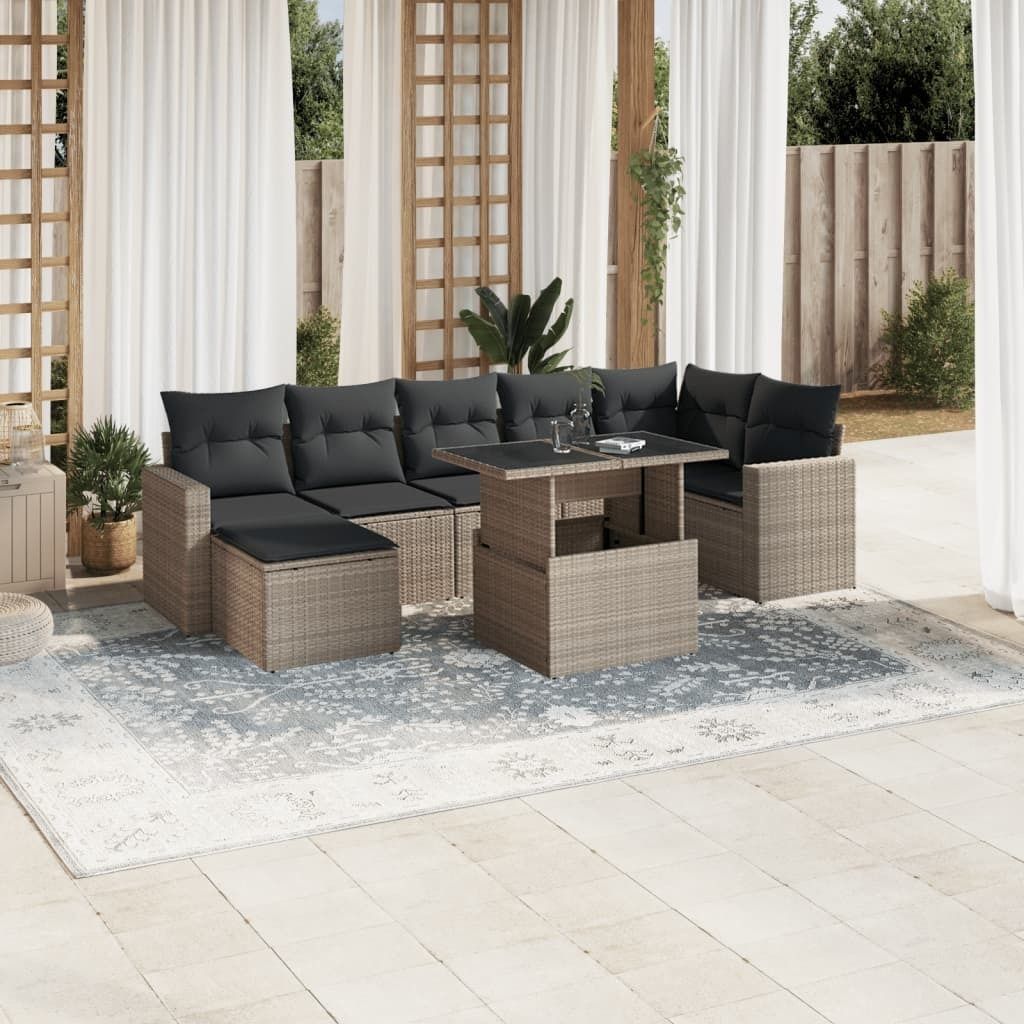 Industrie-Stil 8-tlg. Garten-Sofagarnitur Sofa Set mit Kissen Hellgrau Poly Rattan Terrassenmöbel2024 cloris