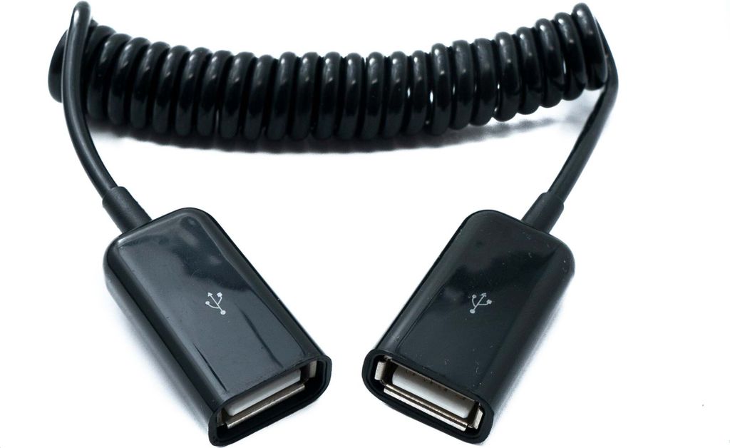 SYSTEM-S USB 2.0 Kabel 80 cm Typ A Buchse zu Buchse Spirale ausziehbar in Schwarz