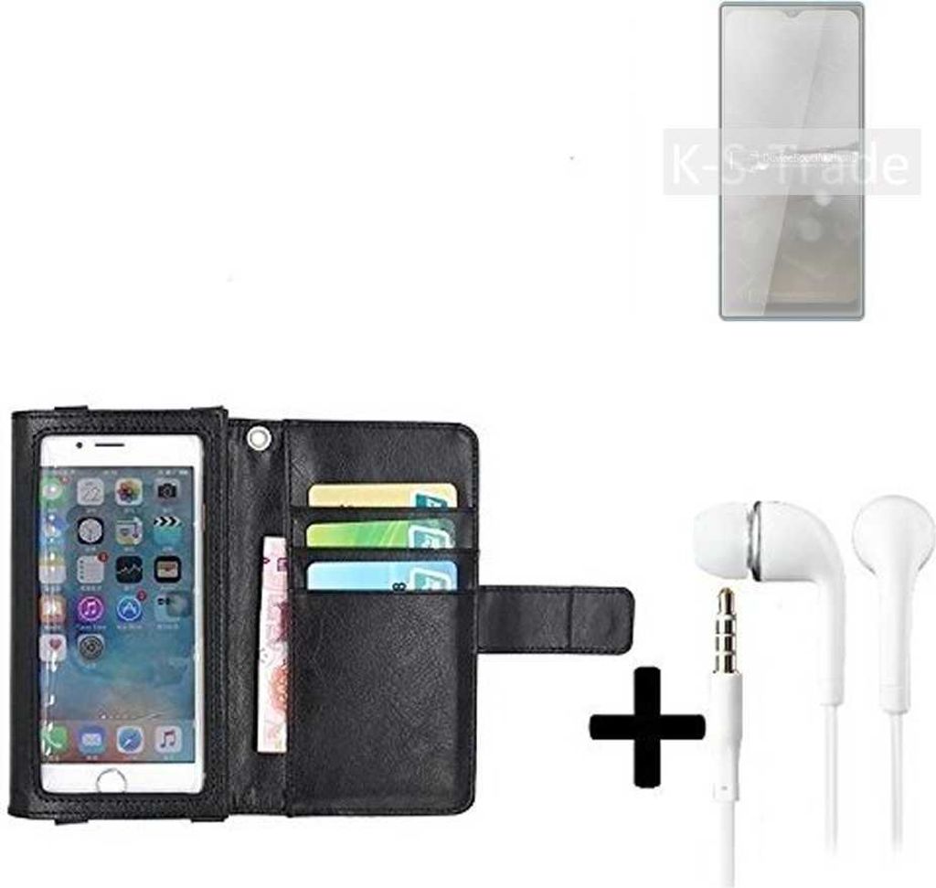 K-S-Trade Handyhülle + Kopfhörer kompatibel mit Cubot P50 Schutzhülle Case mit Displayschutz / Schutzfolie schwarz + Kopfhörer Flip Cover Wallet