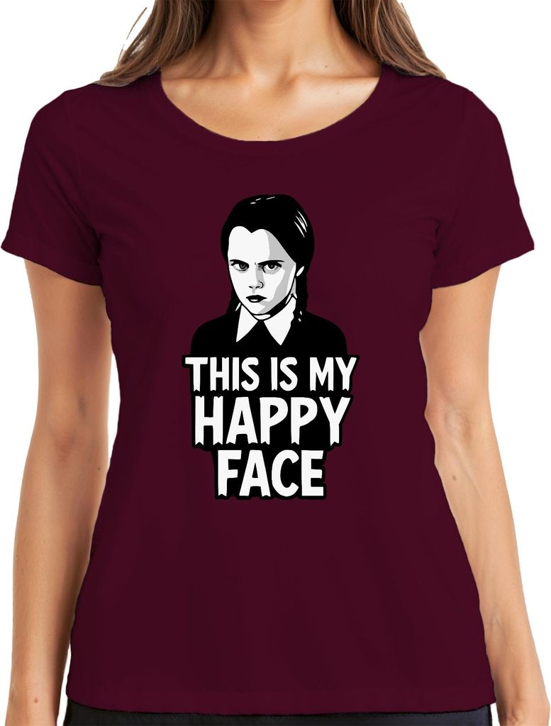This is my Happy Face Girl Wednesday Halloween Spruch Lustig Horror Damen T-Shirt, Burgundy, XL
