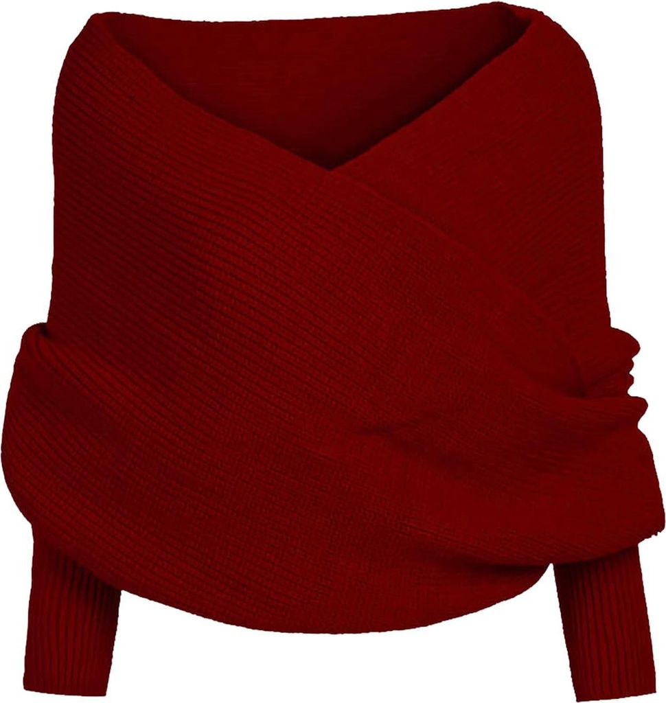 Strickschal mit Ärmeln, schulterfrei, einfarbig, y Pullover, Wickelschal, Schal, Herbst/Winter, warmer Pulloverschal