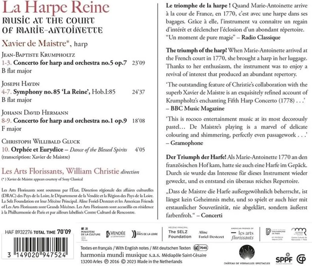La Harpe Reine CD Xavier de Maistre Interprète Krumpholtz d'Exception