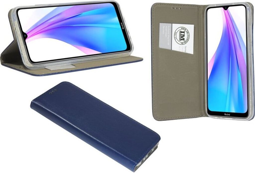 cofi1453 Elegante Buch-Tasche Hülle Smart Magnet kompatibel mit XIAOMI REDMI NOTE 8T Leder Optik Wallet Book-Style Cover Schale in Blau