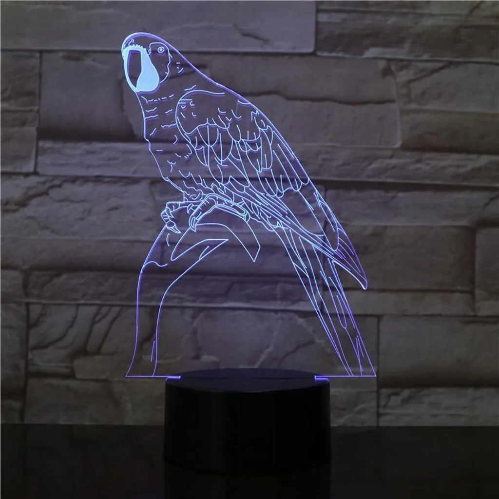 Lampe Perroquet 3D Multicolore LED avec télécommande et câble USB