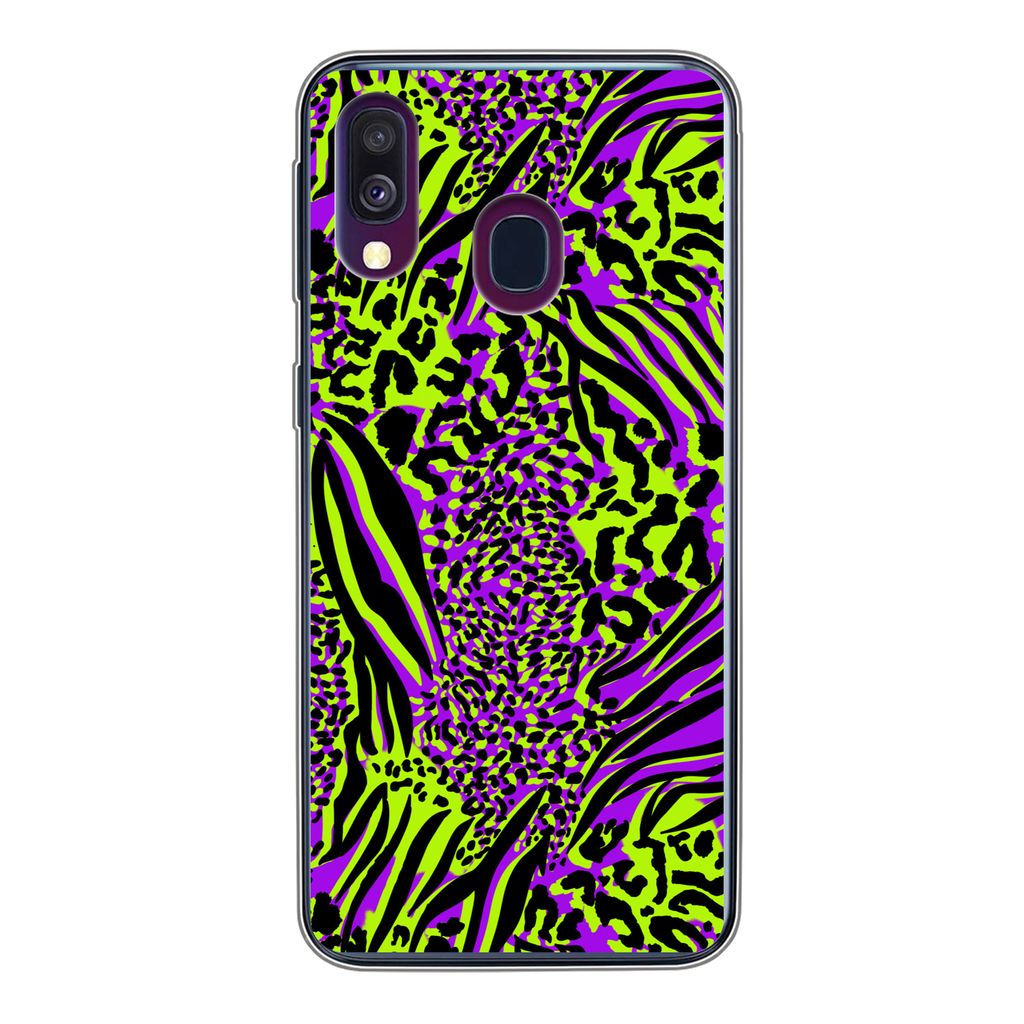MuchoWow Handyhülle Schutzhülle Hülle für Samsung Galaxy A40 Tiermuster - Zebra - Neon - Lila Silikon Softcase Handy Hülle - Handy-Tasche