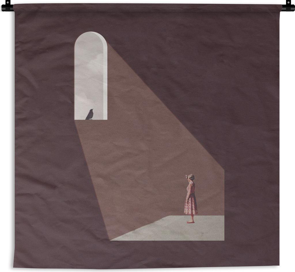 MuchoWow Wandteppich Wandbehang Vintage - Vogel - Abstrakt - Mädchen 150x150 cm Tapisserie Dekoration Wandtuch - Wohnaccessoires - Modernes