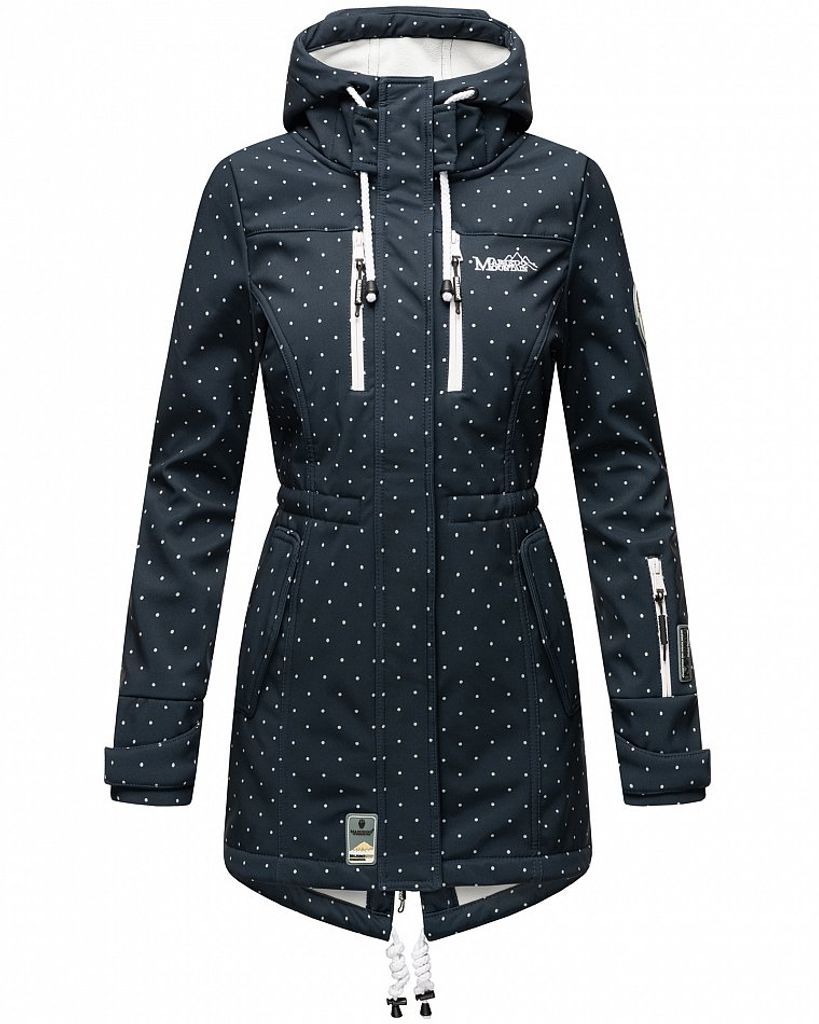 Marikoo Zimtzicke Damen Wasserdichte Softshell Jacke mit Kapuze Outdoor Regenjacke Regenmantel Navy mit Punkten Gr. 34 - XS