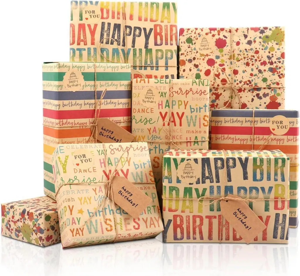 Emballage Cadeau Anniversaire Arc-en-Ciel - Pack de 8 Feuilles XL