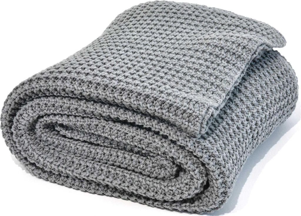 nielsen HOME Wohndecke Alen gestrickt, 150x200 cm, Hellgrau, 100% Baumwolle, Strick, Standard 100