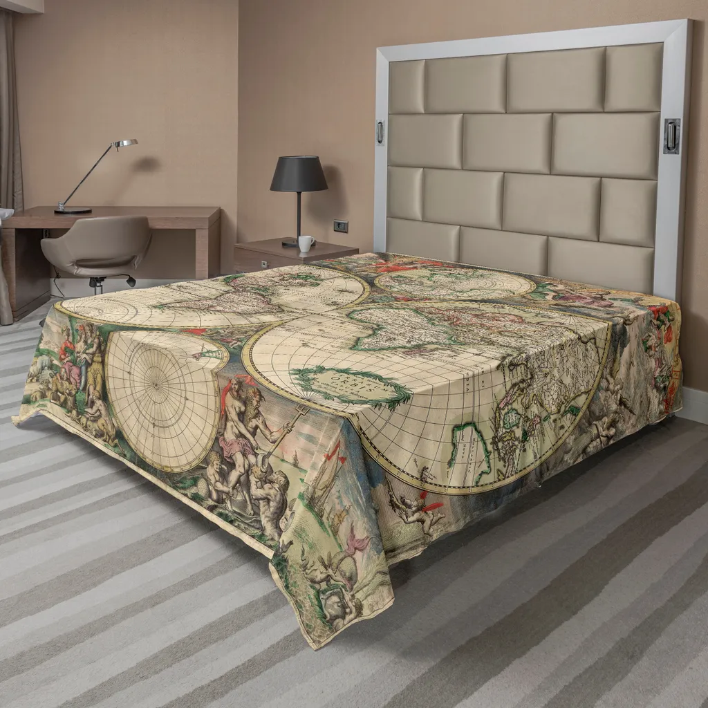 Lenzuolo Piano 244x205 ABAKUHAUS Mappa del Mondo Vintage Comfort