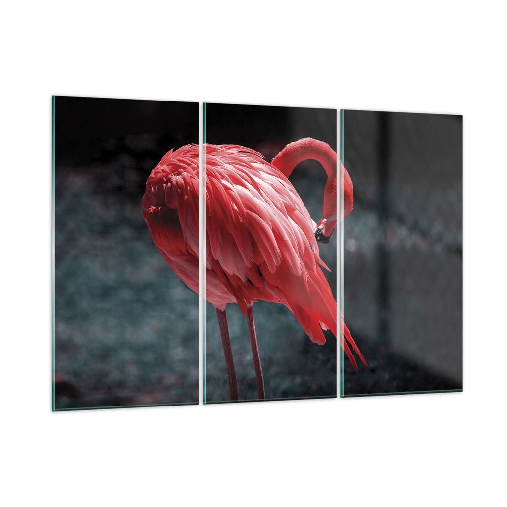 Bilder auf glas - 3 Teile - Flamingo Rosa Vogel - 105x70cm - Glasbilder - Wandbilder - Bilder - zum Aufhängen bereit - Wanddekoration aus Glas - G...