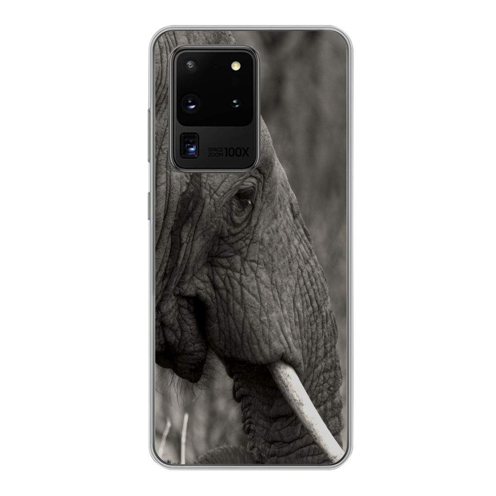 MuchoWow Handyhülle Schutzhülle Hülle für Samsung Galaxy S20 Ultra Elefant - Tiere - Schwarz - Weiß Silikon Softcase Handy Hülle - Kartenin...