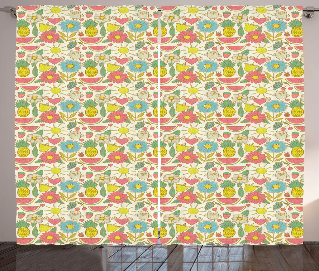 Rideaux à bande universelle motif rustique fleurs et fruits 280x225cm