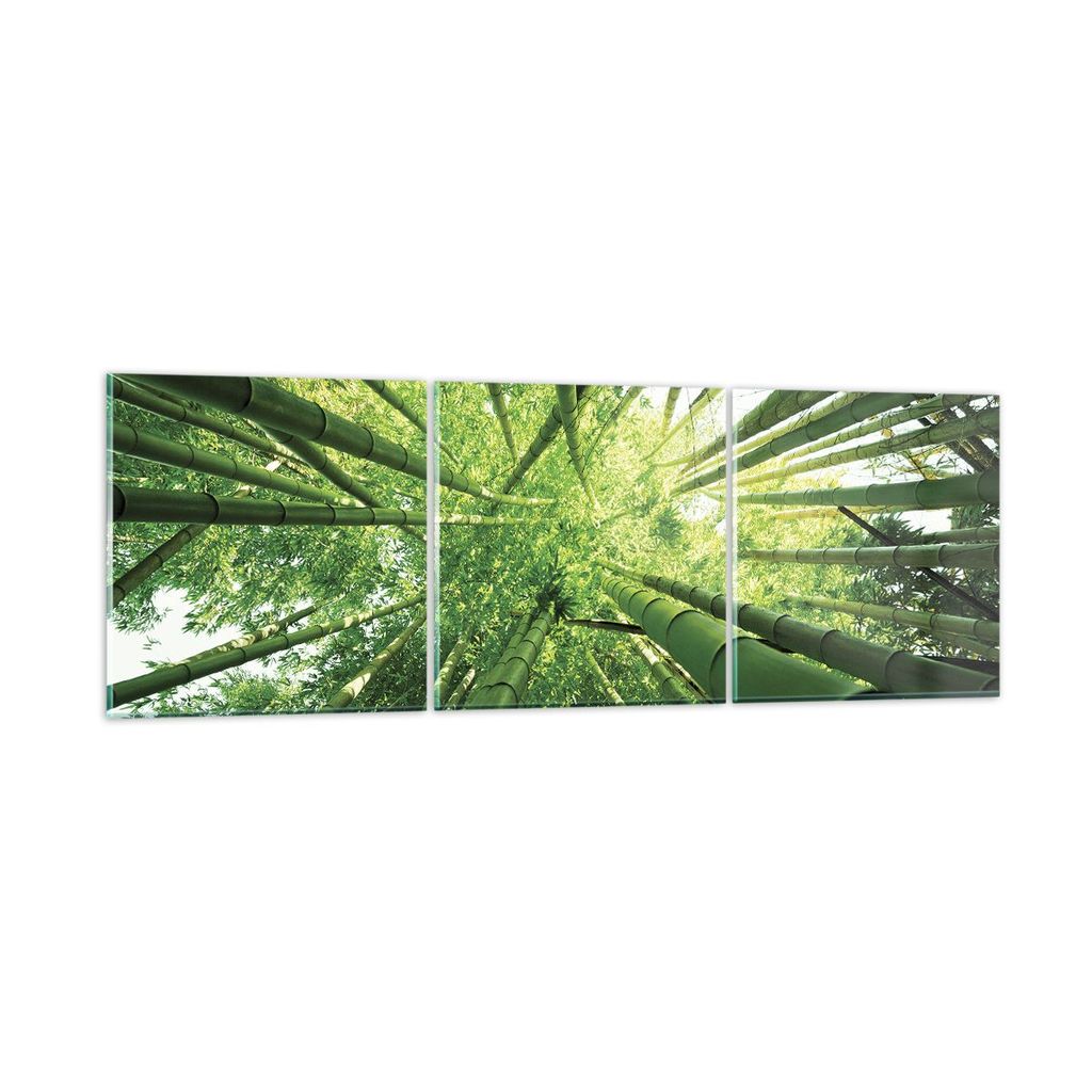 Bilder auf glas - 3 Teile - Bambus Dschungel Grün - 90x30cm - Glasbilder - Wandbilder - Bilder - zum Aufhängen bereit - Wanddekoration aus Glas -...