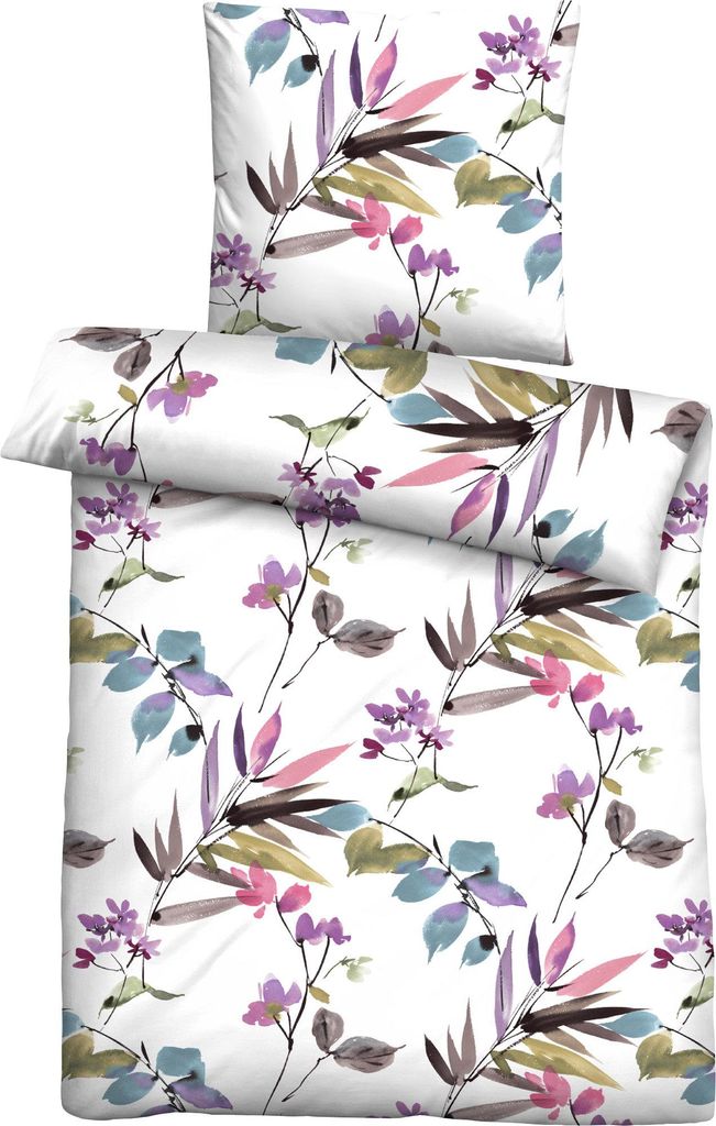 Biberna Seersucker Bettwäsche Blumen Größe 135x200/80x80 cm Produktbild 