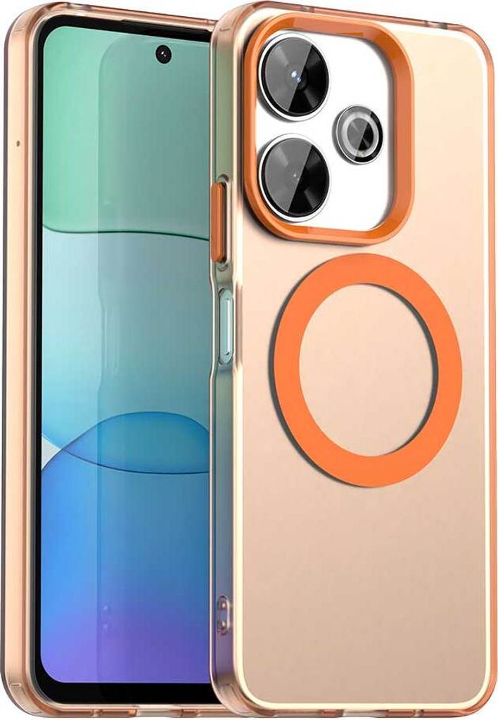 Magnetisch Hülle für Xiaomi Poco M6 4G, Schlank Durchscheinend Matt Stoßfest Handyhülle Orange