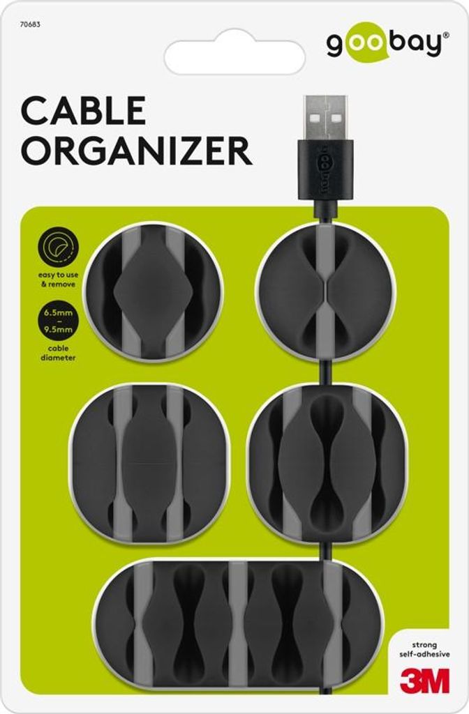 Goobay Kabelmanagement-Set, schwarz, 5er-Set zum Ordnen und Produktbild 