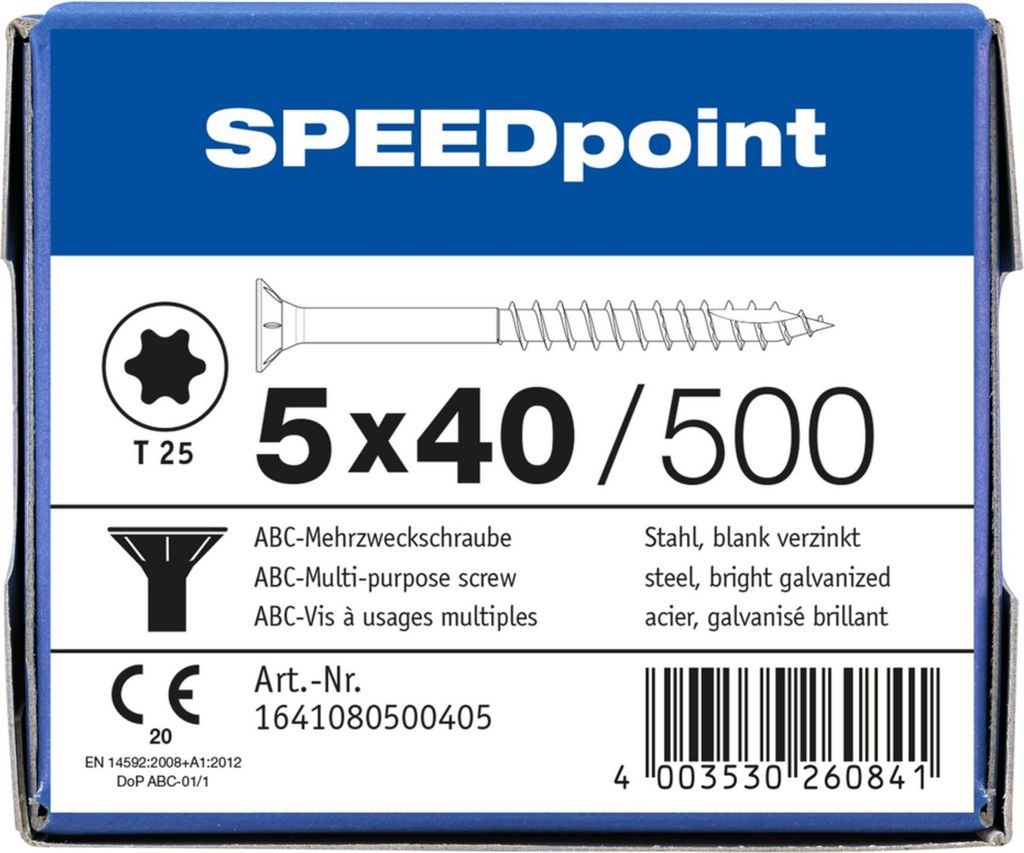 ABC SPEEDpoint Senkkopf T25 Teilgewinde Schabenut A2J 5x40mm (500)