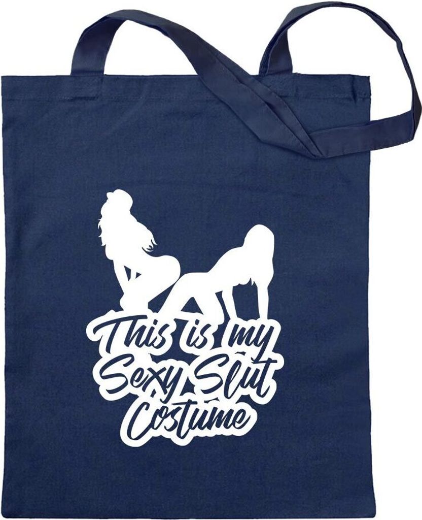 Kiwistar - Baumwolltasche - dunkelblau - this is my y slut costume - Tragetasche Stoffbeutel Umhängetasche langer Henkel