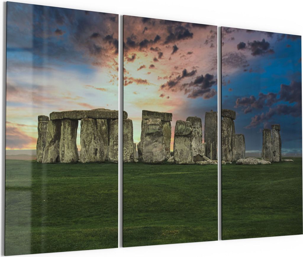 DEQORI Glasbilder Acryl 3x50x100 cm 'Stonehenge bei Dämmerung' Wandbilder XXL groß
