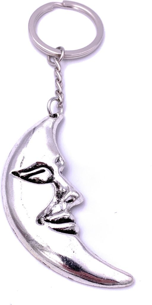 Onwomania Mond Halbmond mit Gesicht Schlüsselanhänger Keychain Silber Metall