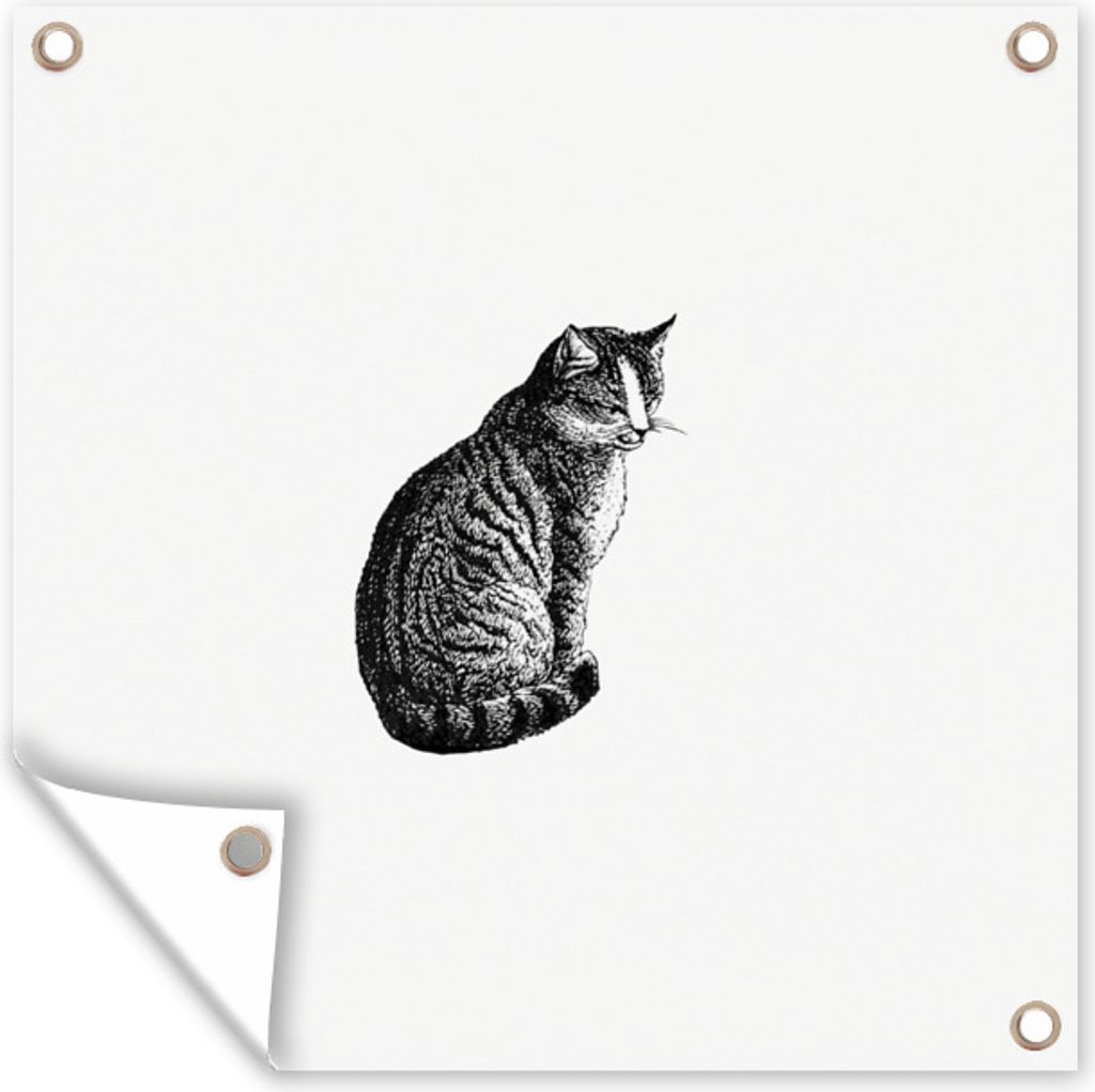 MuchoWow 50x50 cm Outdoor-Poster Gartendeko Sichtschutz Garten Poster für den Garten Katze - Tiere - Vintage