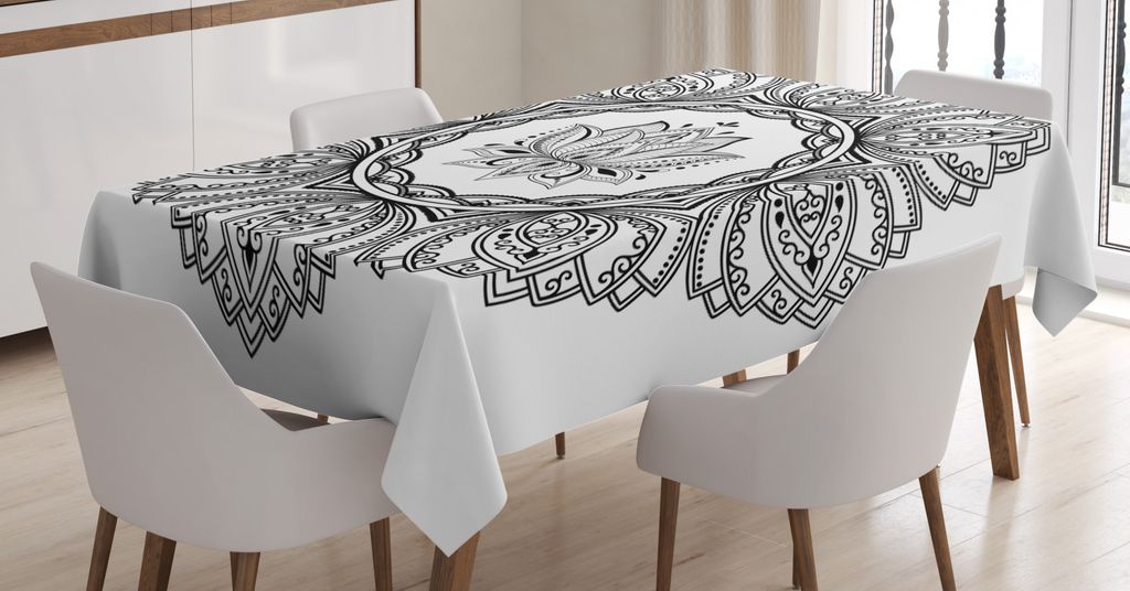 ABAKUHAUS Ethnisch Tischdecke, Monochrome Floral Mandala, Personalisierter Druck mit Klaren Farben Waschbar Wasserfest kein Verblassen, 140 x 200 c...