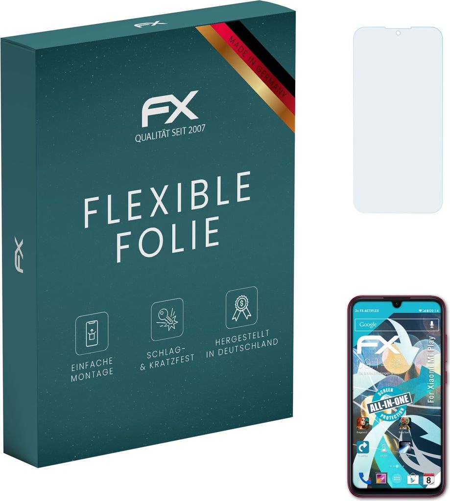 atFoliX FX-ActiFleX 3x Schutzfolie kompatibel mit Xiaomi Mi Play Folie