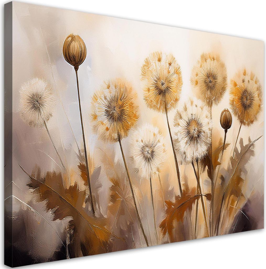 Leinwandbild Löwenzahn Pflanzen Blumen auf beigem Hintergrund 90x60 Feeby Beige bild für die wand bereit zum aufhängen