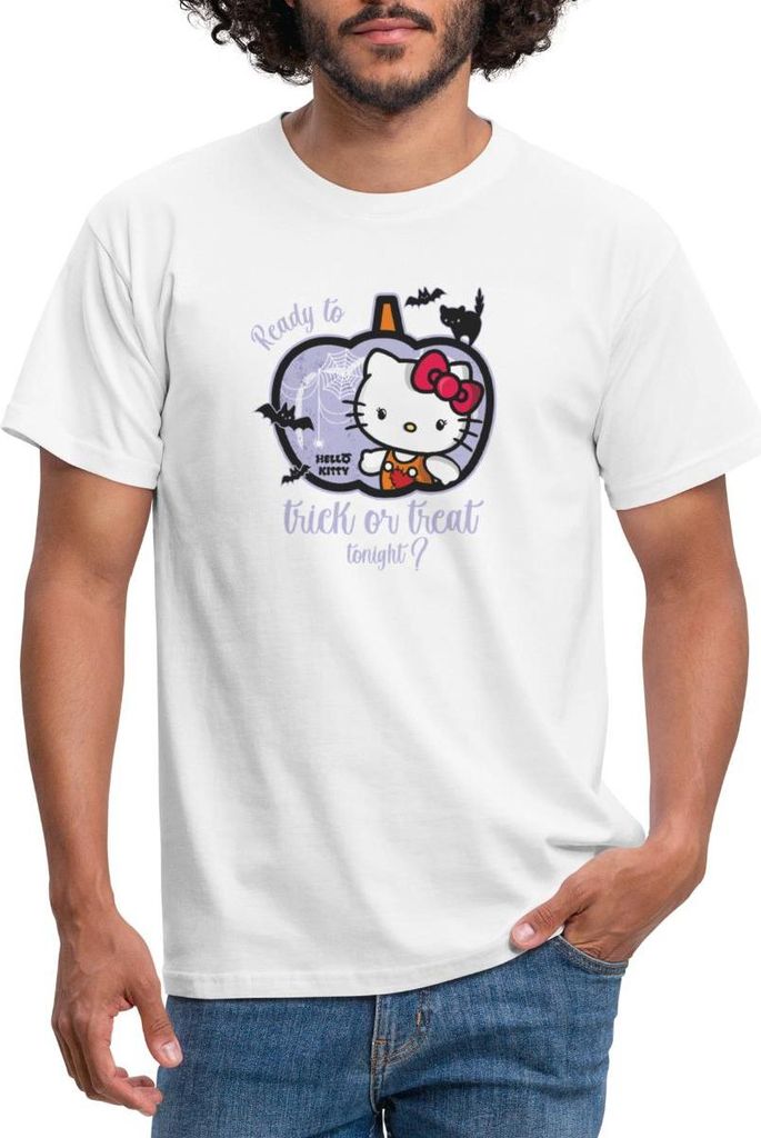 Spreadshirt Hello Kitty Halloween Süßes Oder Saures Männer T-Shirt, L, Weiß
