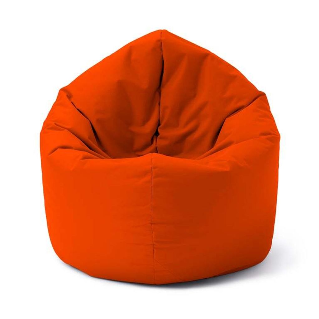 A studio shot of an orange beanbag chair.