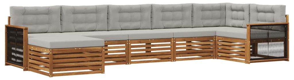 vidaXL Outdoor-Sofagarnitur mit Kissen 7 pcs Natürlich und Hellgrau