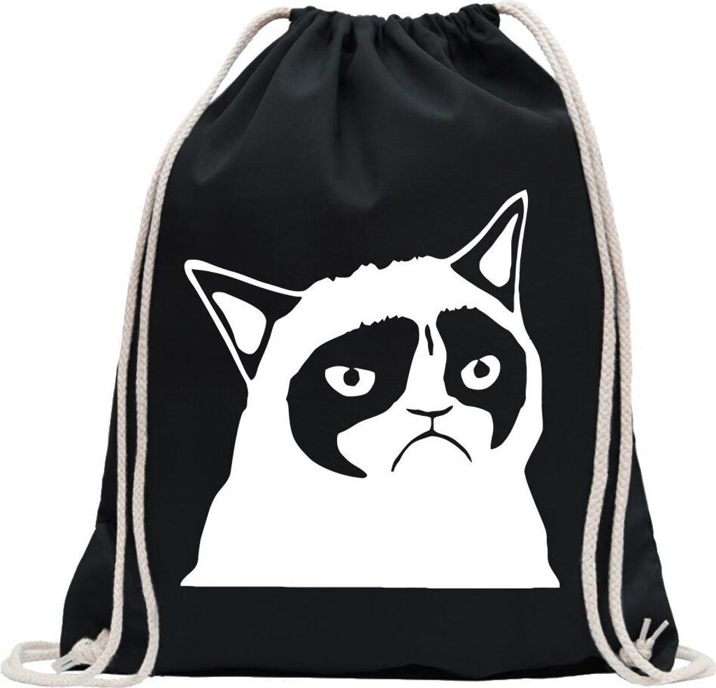 Kiwistar - Turnbeutel - schwarz - Grumpy Cat - Meme - No - Fun Rucksack Sport Beutel Gymsack Baumwolle mit Ziehgurt