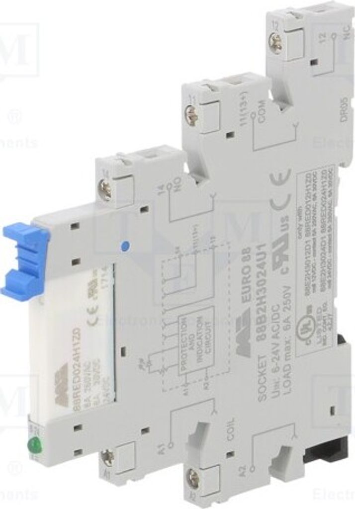 1x Relais: Interface USpule : 24VDC 6A/250VAC 6A 6A/30VDC 88E2H3024D1 Elektromag