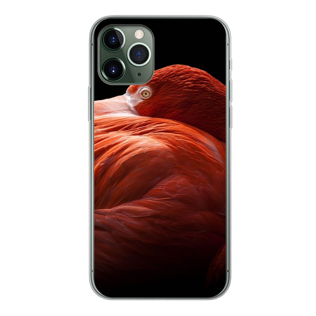 MuchoWow Handyhülle Schutzhülle Hülle für iPhone 11 Pro Flamingo - Federn - Rosa Silikon Softcase Handy Hülle - Handy