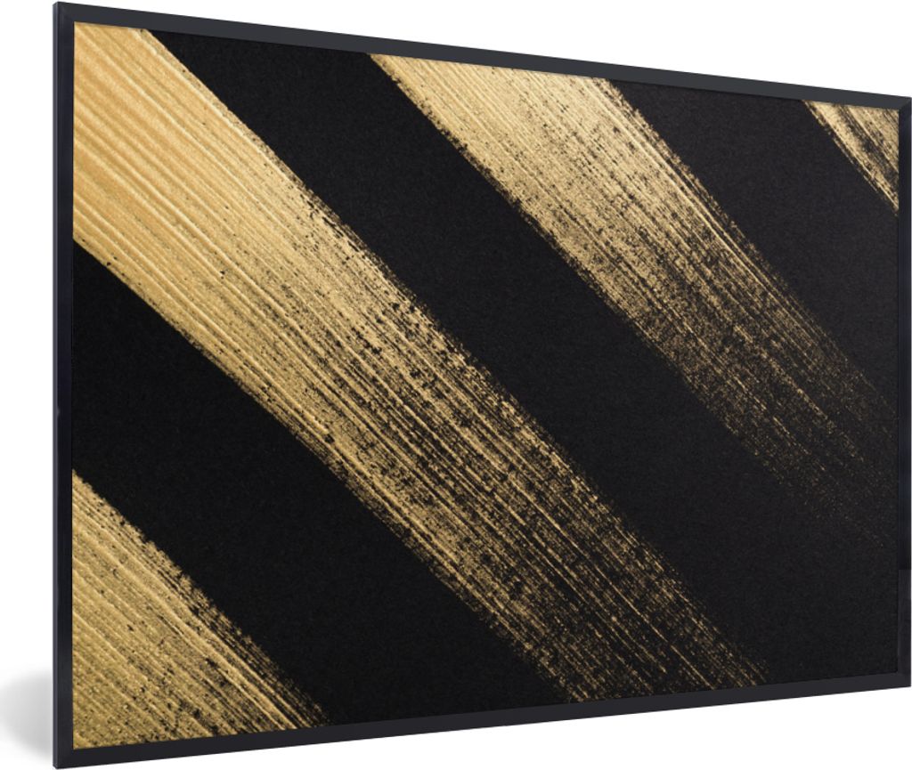 MuchoWow MuchoWow Gerahmtes Poster Goldene Farbstreifen auf schwarzem Hintergrund 30x20 cm - Poster mit zchwarzem Bilderrahmen - Kunstdruck - B...