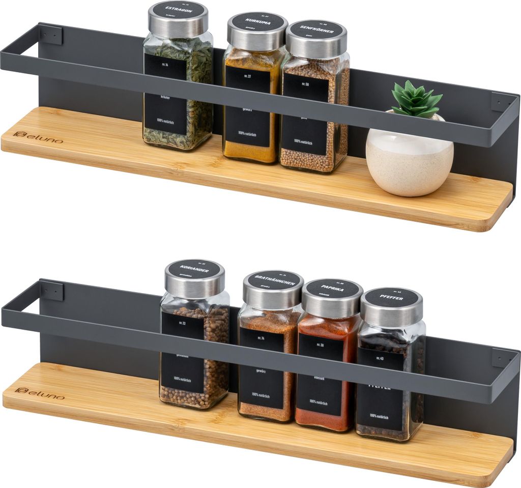 eluno Lot de 2 étagères à épices avec fond en bambou, Image du produit 