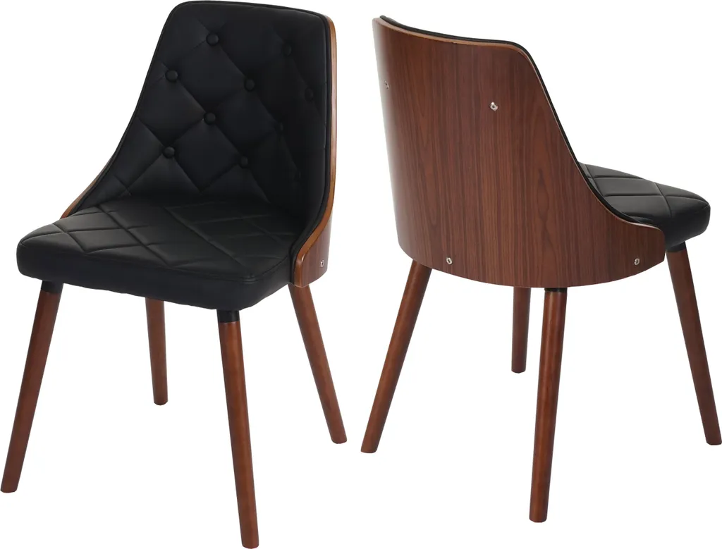 Chaises de cuisine confortables, design bois noyer et similicuir noir HWC-A75