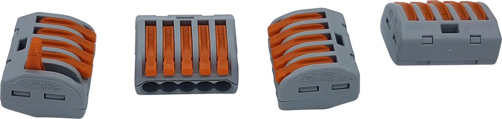 10 Stück Wago 222-415 Verbindungsklemme 5 Leiter mit Betätigungshebel 0,08-4 mm², grau