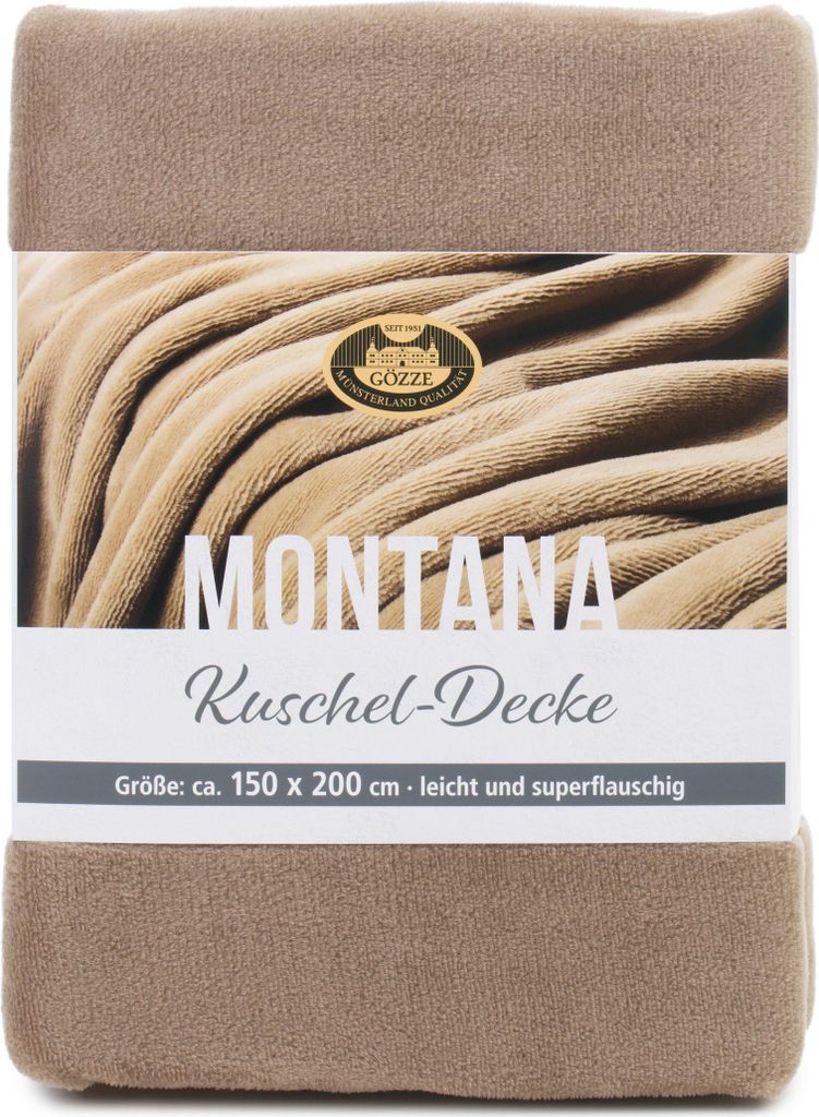 GÖZZE Wohndecke Montana 200x150cm Kuscheldecke 100% Polyester 300 g/m² taupe
