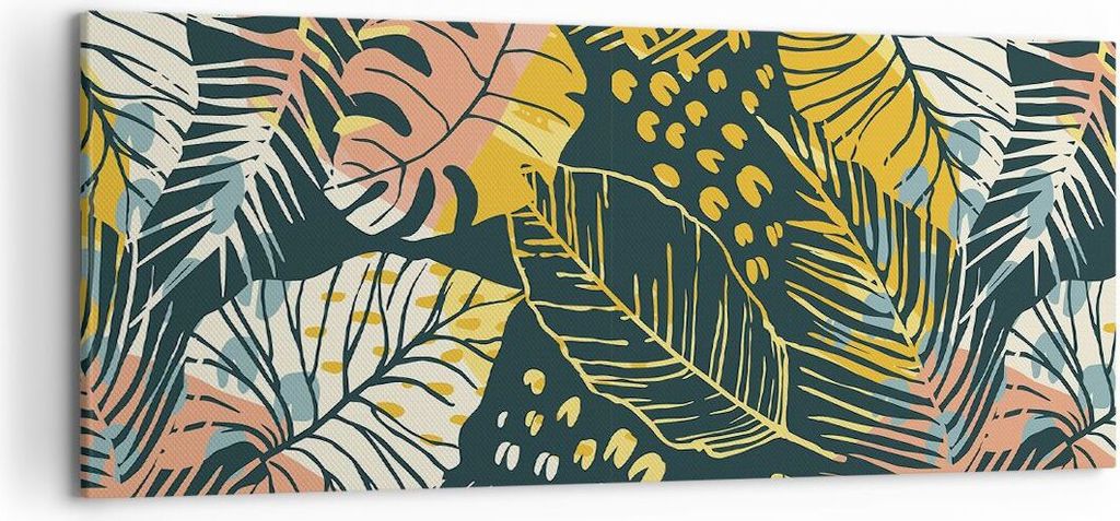 Bild auf Leinwand - Leinwandbild - Einteilig - Blätter modern bunt - 120x50cm - Wand Bild - Wanddeko - Wandbilder - Leinwanddruck - Bilder - Wandd...